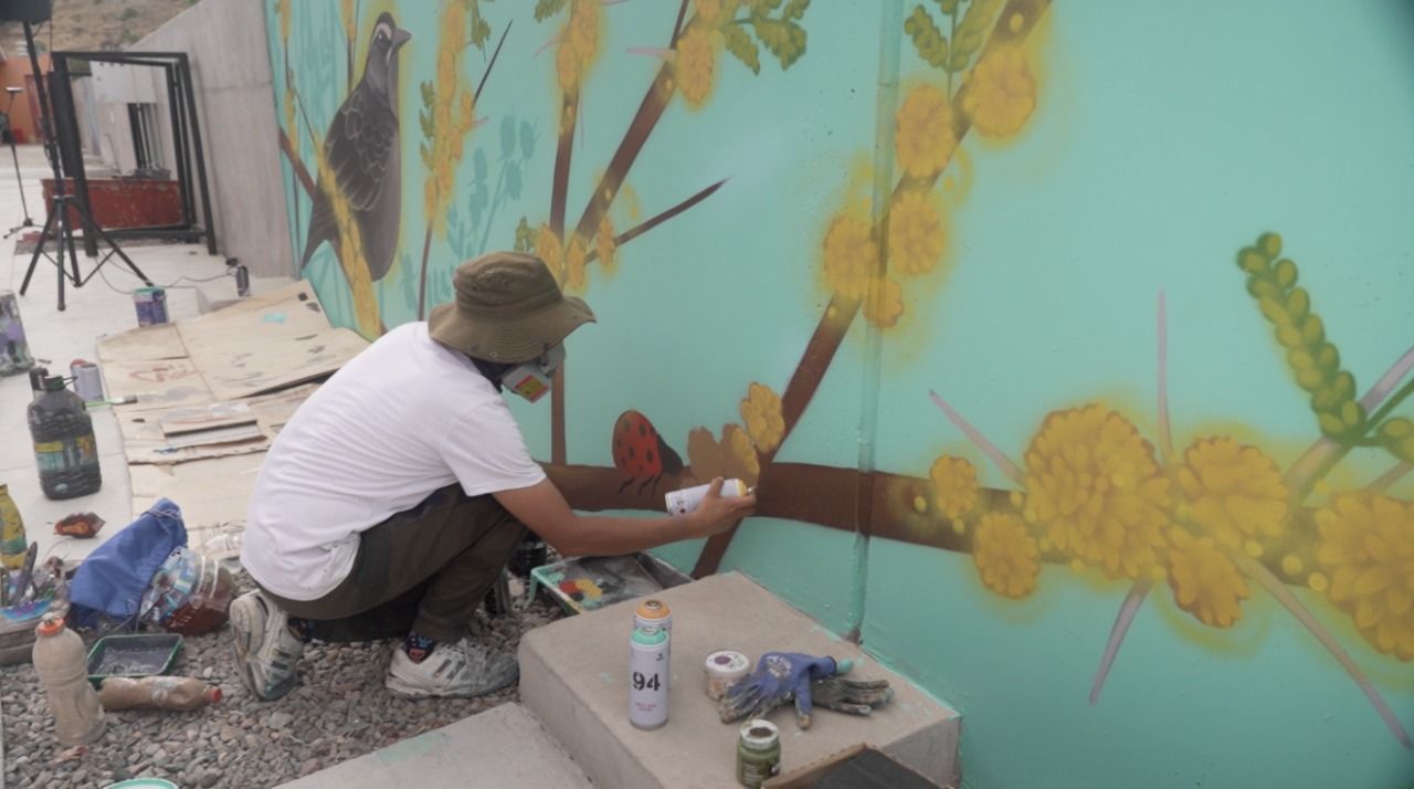 Espino y loica: Artek resume identidad de Punitaqui en gran mural en Casa de la Cultura